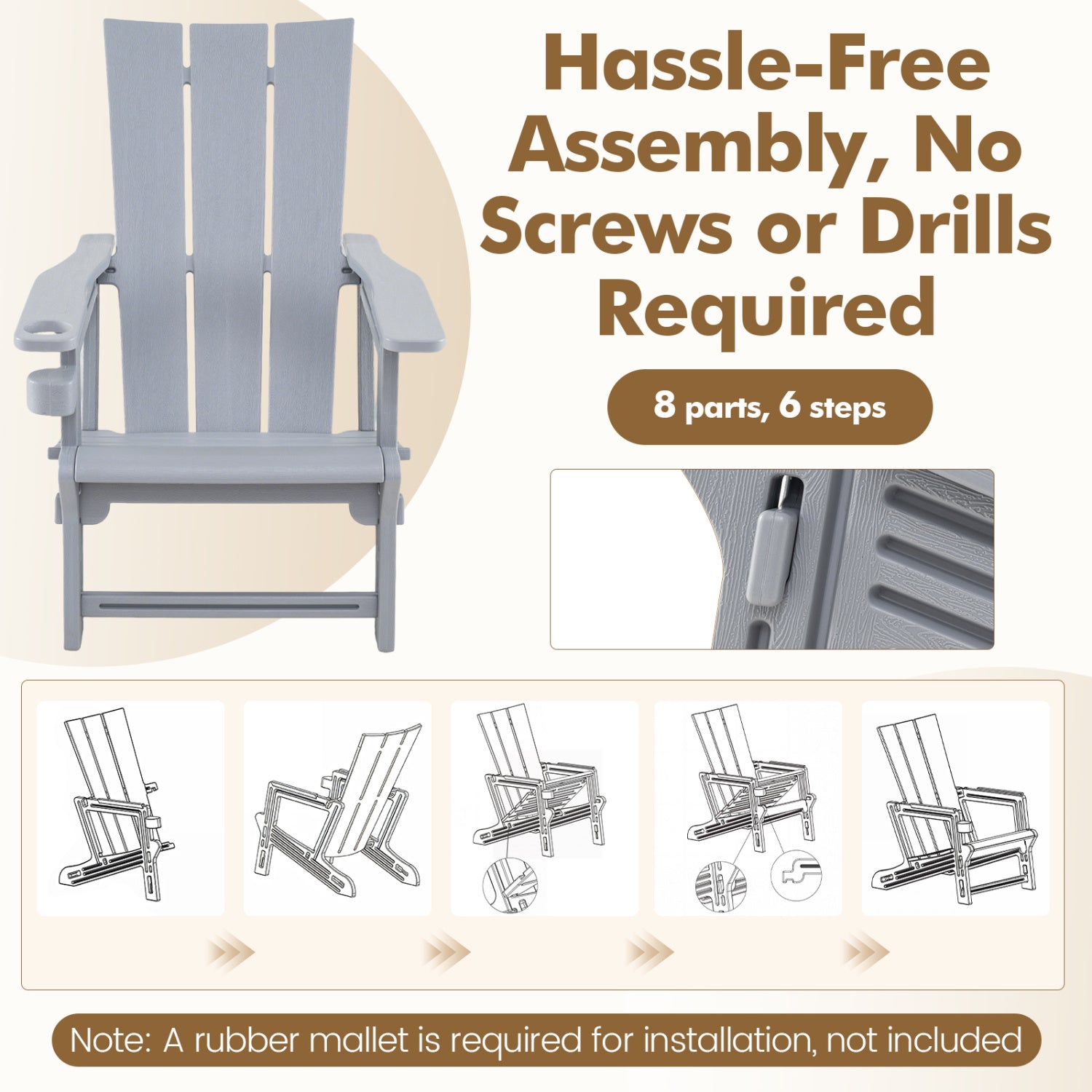 HDPE Outdoor Adirondack Chairs with Cup Holder-Gray