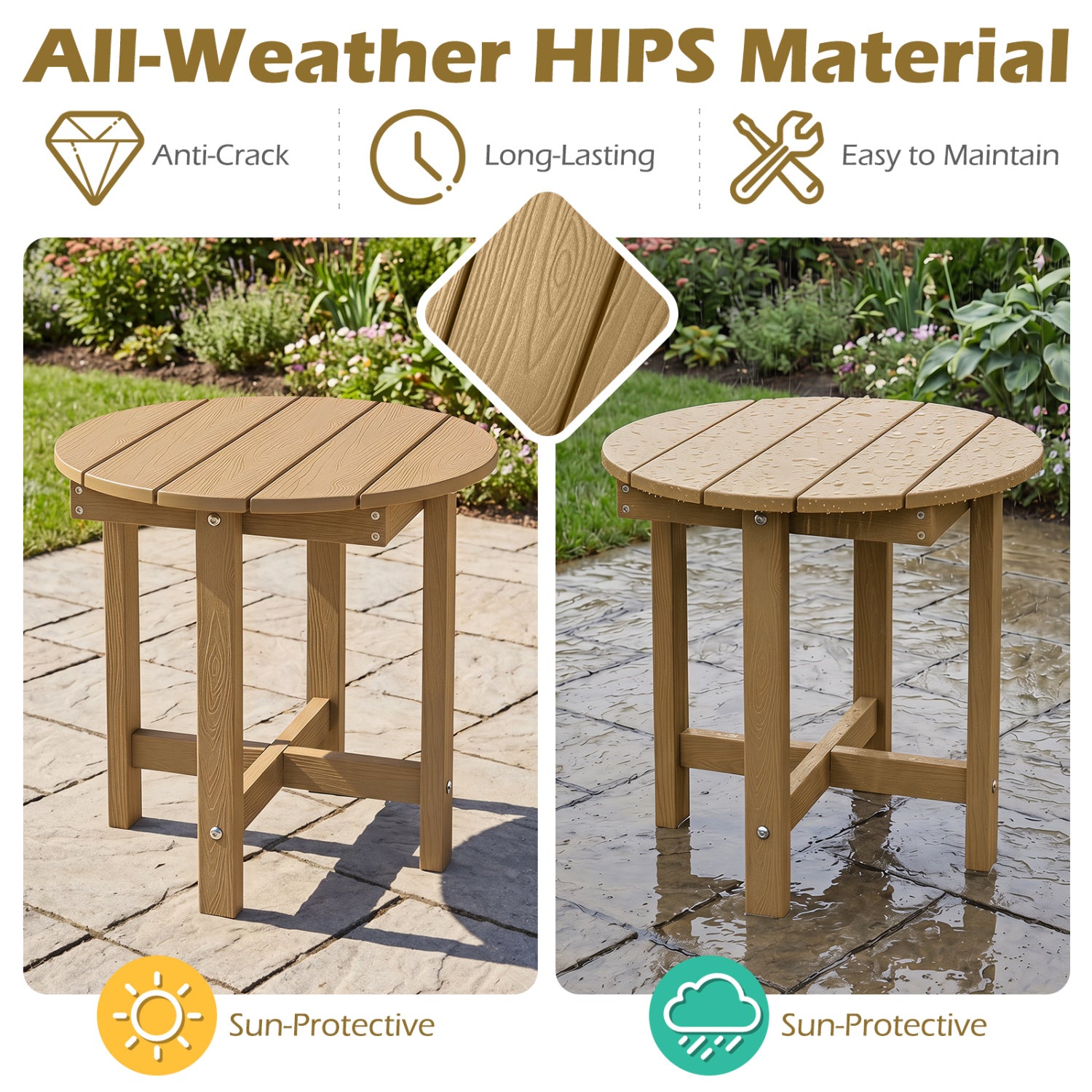 HIPS Adirondack Side Table with Weather-Resistant and Waterproof Top-Coffee