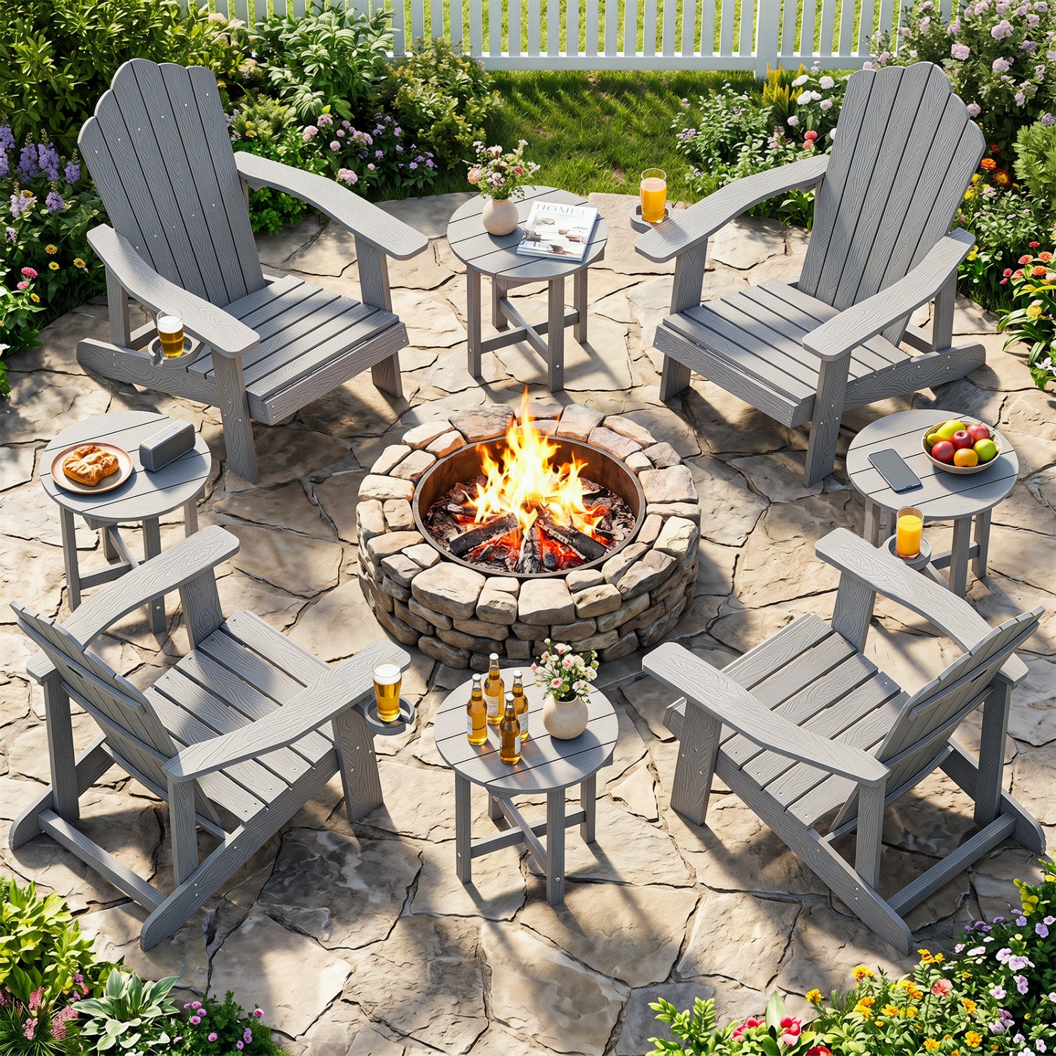HIPS Adirondack Side Table with Weather-Resistant and Waterproof Top-Gray