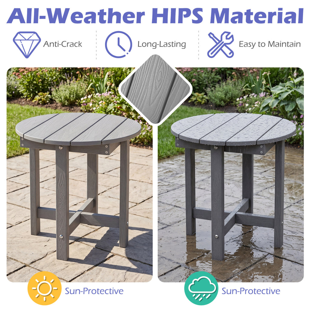 HIPS Adirondack Side Table with Weather-Resistant and Waterproof Top-Gray