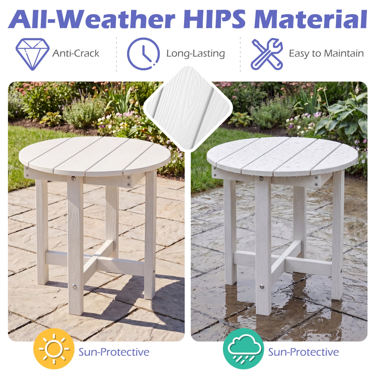 HIPS Adirondack Side Table with Weather-Resistant and Waterproof Top-White