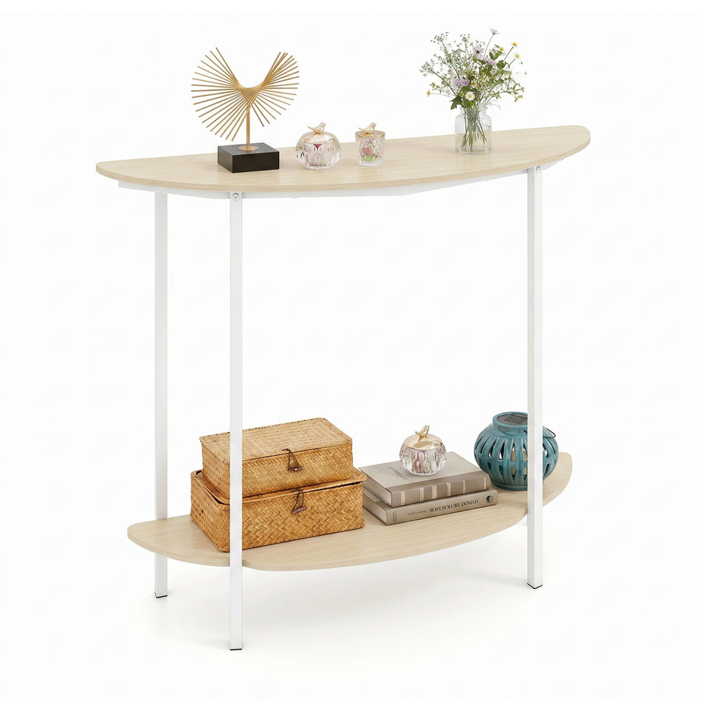 Half Moon Console Table 40 inch 2-Tier Entryway Table with Storage Shelf-Oak