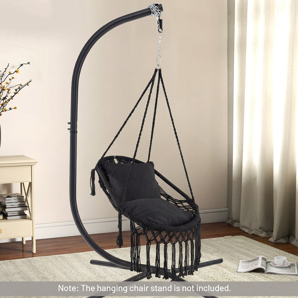Hanging Hammock Chair with Soft Seat Cushions and Sturdy Rope Chain-Black
