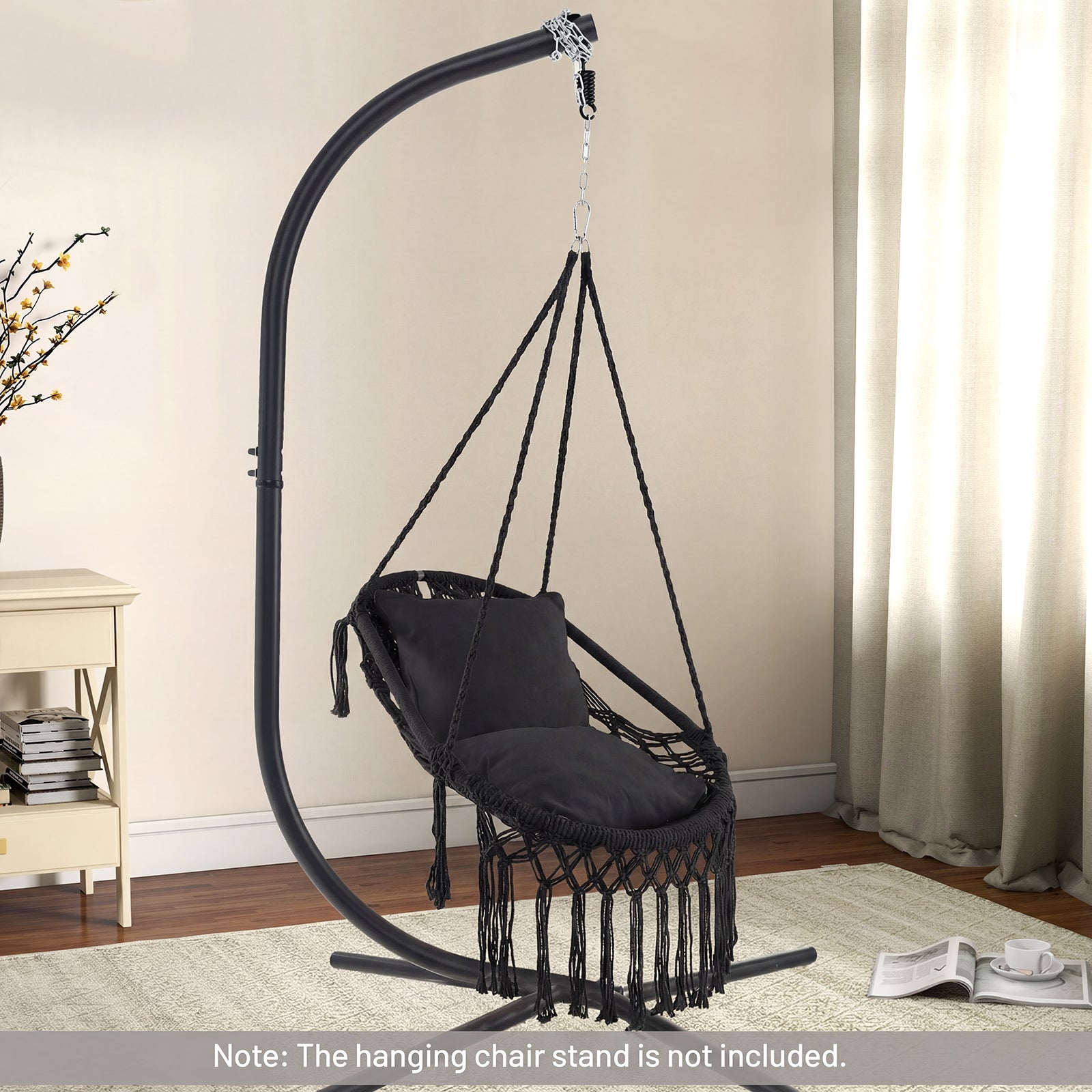 Hanging Hammock Chair with Soft Seat Cushions and Sturdy Rope Chain-Black
