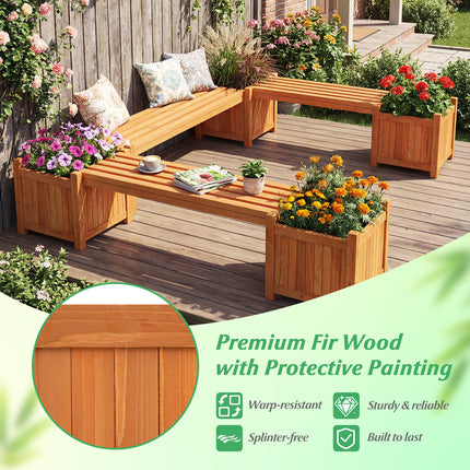 Hardwood Planter Box with Bench Garden Bench with 2 Side Flower Boxes