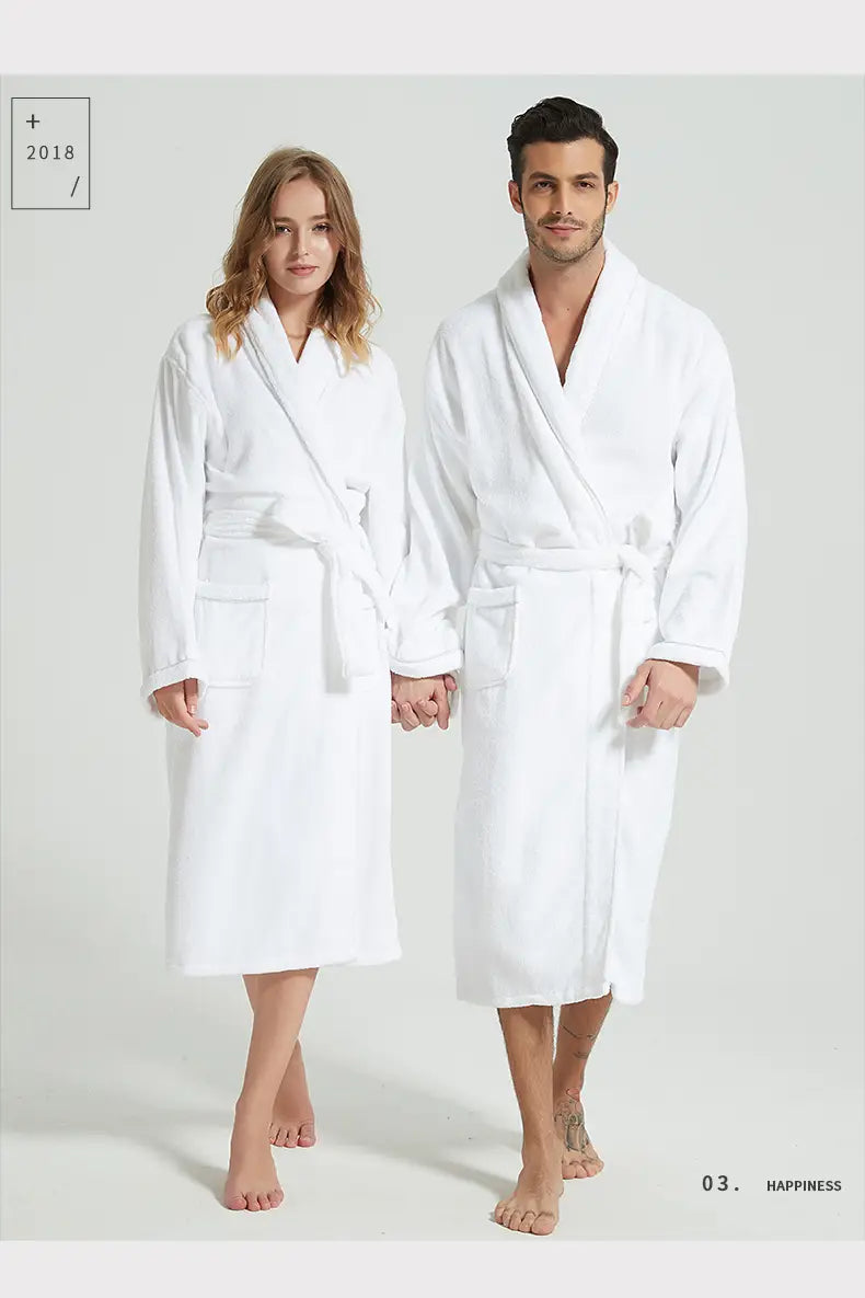 100% Cotton Thick Toweling Terry Robe – Winter Long Bathrobe for Couples Soft Absorbent Homewear Sleep Robe