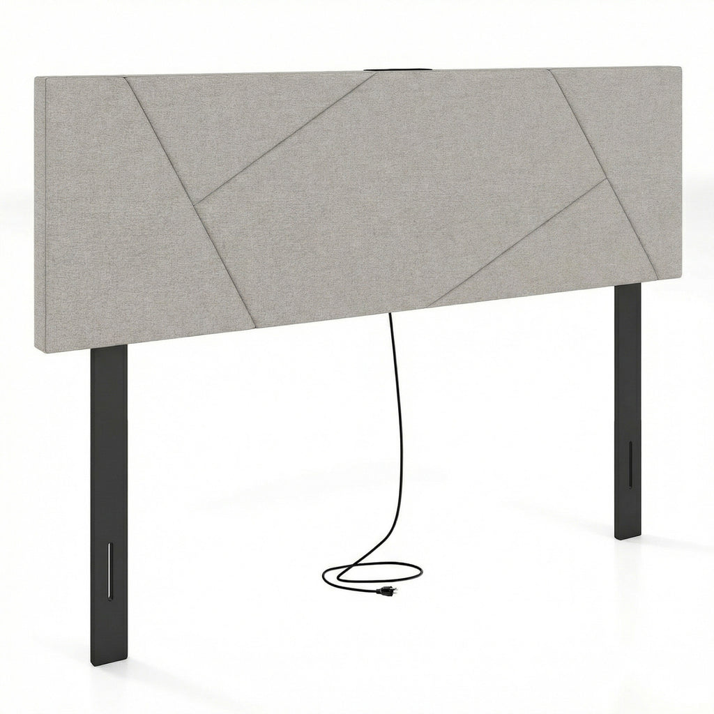 Headboard for Full Size Bed and Queen Geometric Upholstered Head Board-Gray