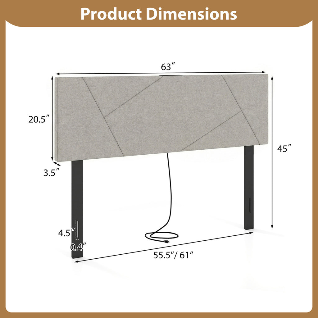 Headboard for Full Size Bed and Queen Geometric Upholstered Head Board-Gray