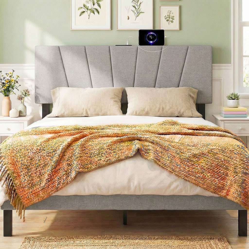 Headboard for Queen and Full Size Bed Geometric Upholstered Head Board-Gray