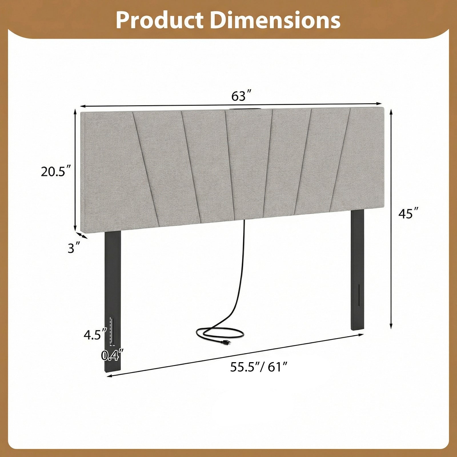 Headboard for Queen and Full Size Bed Geometric Upholstered Head Board-Gray