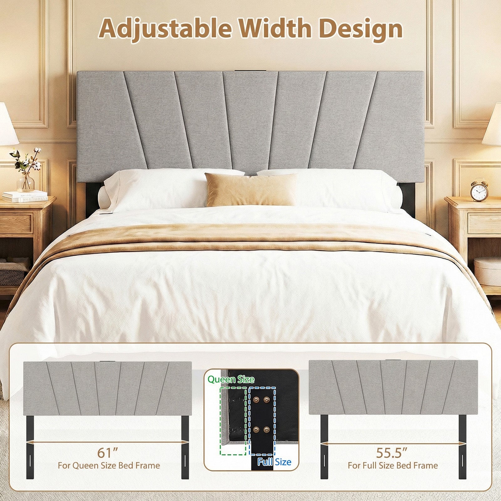 Headboard for Queen and Full Size Bed Geometric Upholstered Head Board-Gray