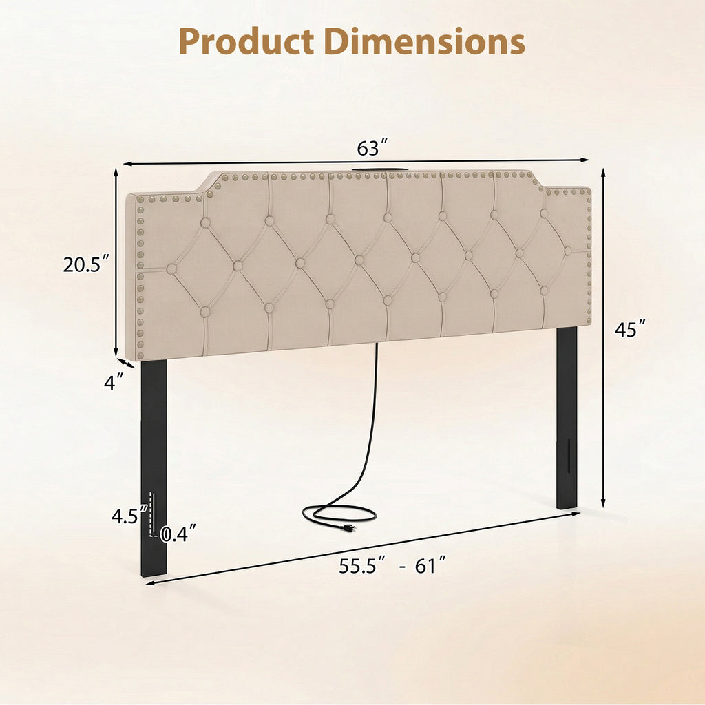 Headboard for Queen and Full Size Bed Rivet Tufted Upholstered Head Board-Beige