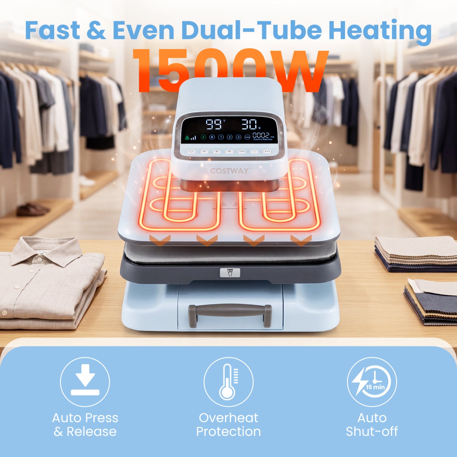 Heat Press Machine with Auto Release for T Shirts-Blue