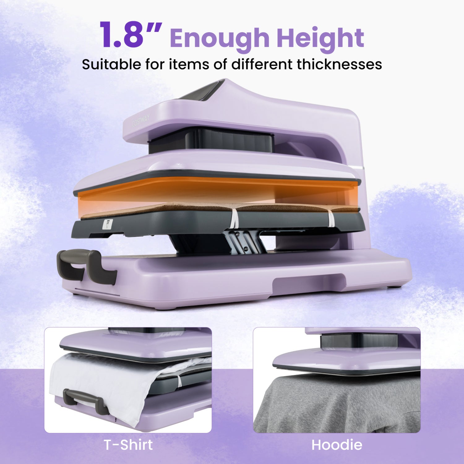 Heat Press Machine with Auto Release for T Shirts-Purple