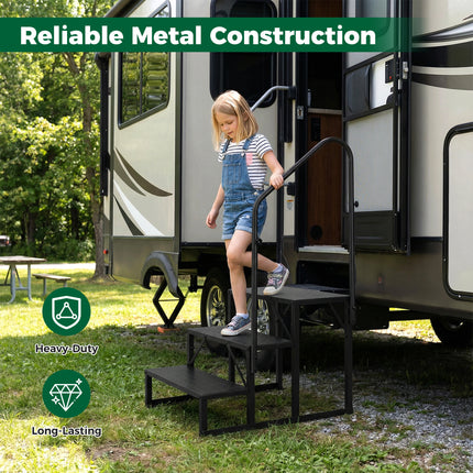 Heavy Duty Hot Tub Stair with Wide Anti-Slip Platforms for Porch and Mobile Home-Black