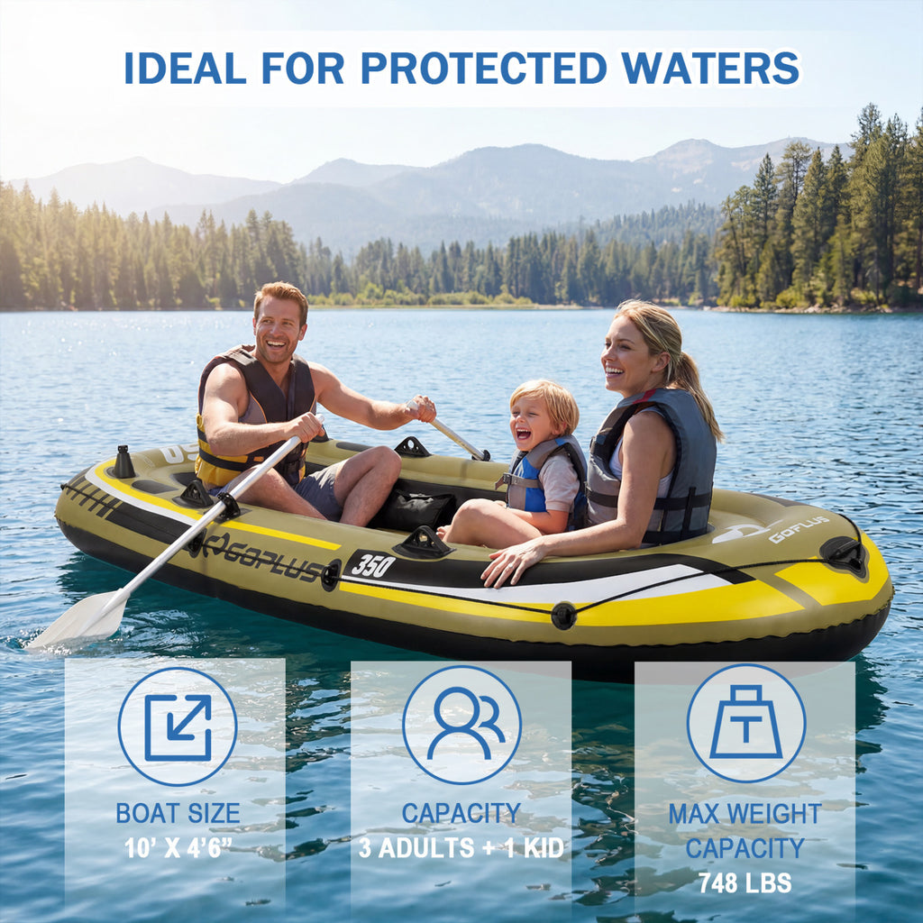 Heavy-Duty Inflatable Boat 4-Person Fishing Raft Set-Green