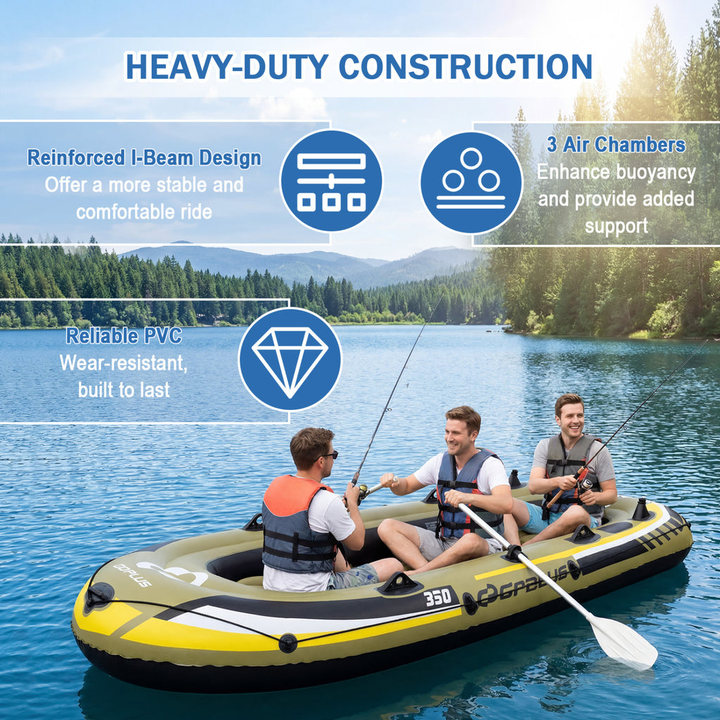 Heavy-Duty Inflatable Boat 4-Person Fishing Raft Set-Green