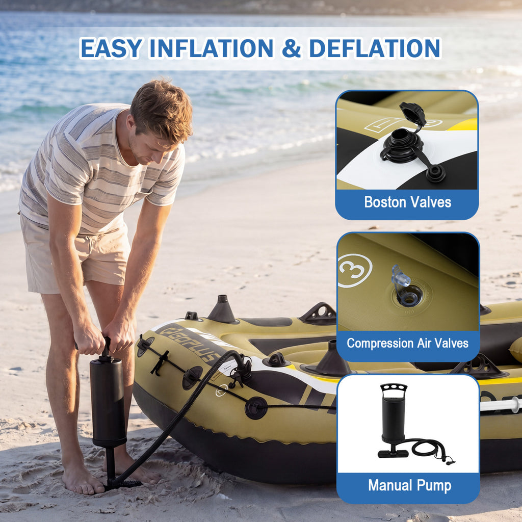 Heavy-Duty Inflatable Boat 4-Person Fishing Raft Set-Green