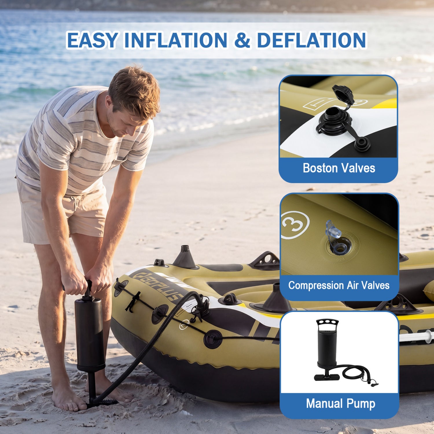 Heavy-Duty Inflatable Boat 4-Person Fishing Raft Set-Green