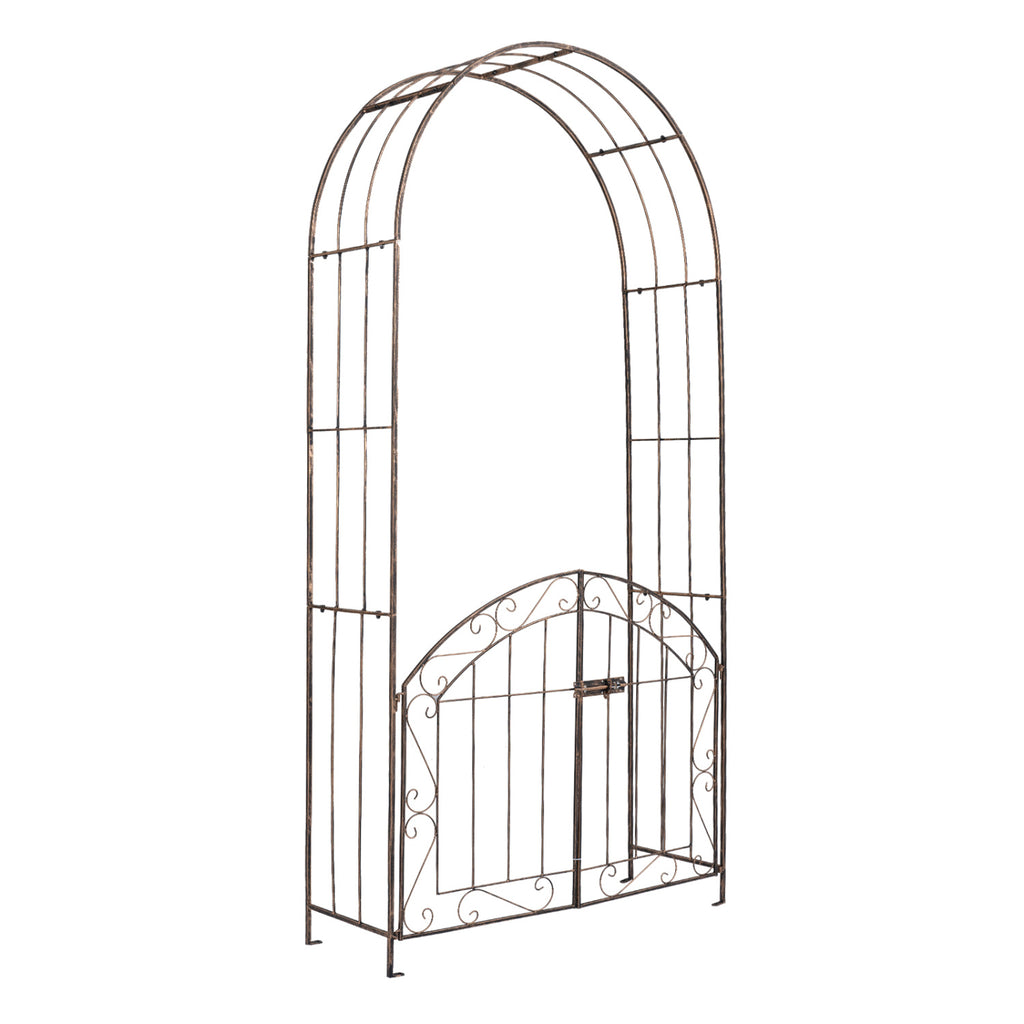 Heavy-Duty Metal Garden Arch with Gate and Safety Latch-Bronze