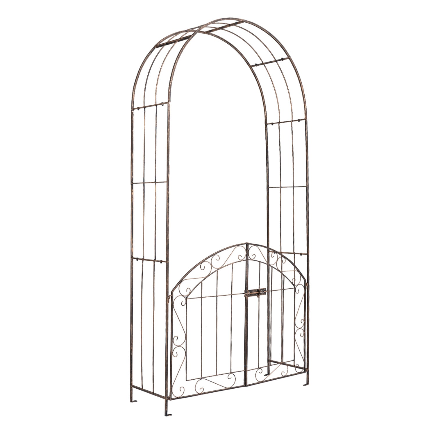 Heavy-Duty Metal Garden Arch with Gate and Safety Latch-Bronze