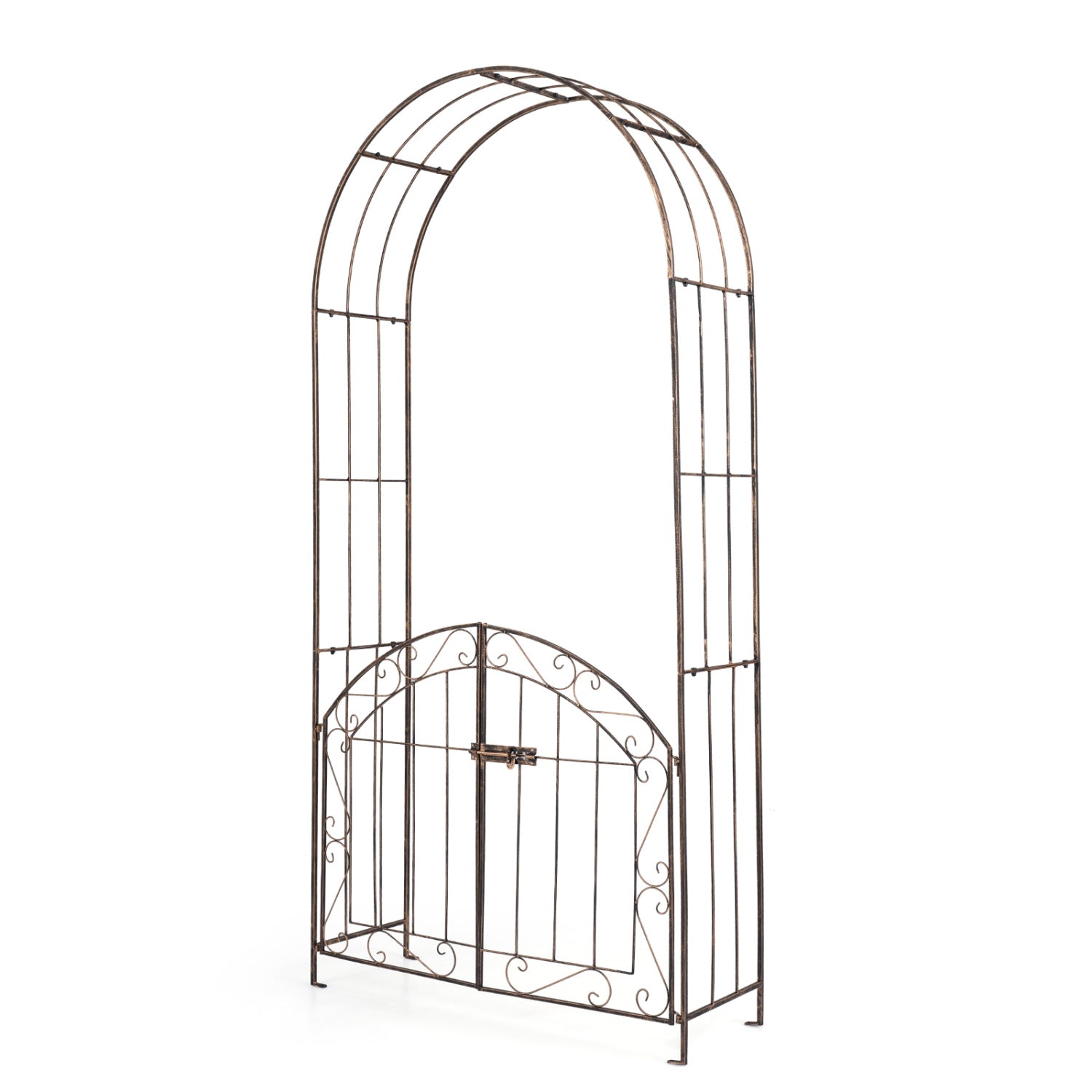 Heavy-Duty Metal Garden Arch with Gate and Safety Latch-Bronze