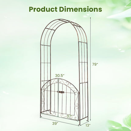 Heavy-Duty Metal Garden Arch with Gate and Safety Latch-Bronze