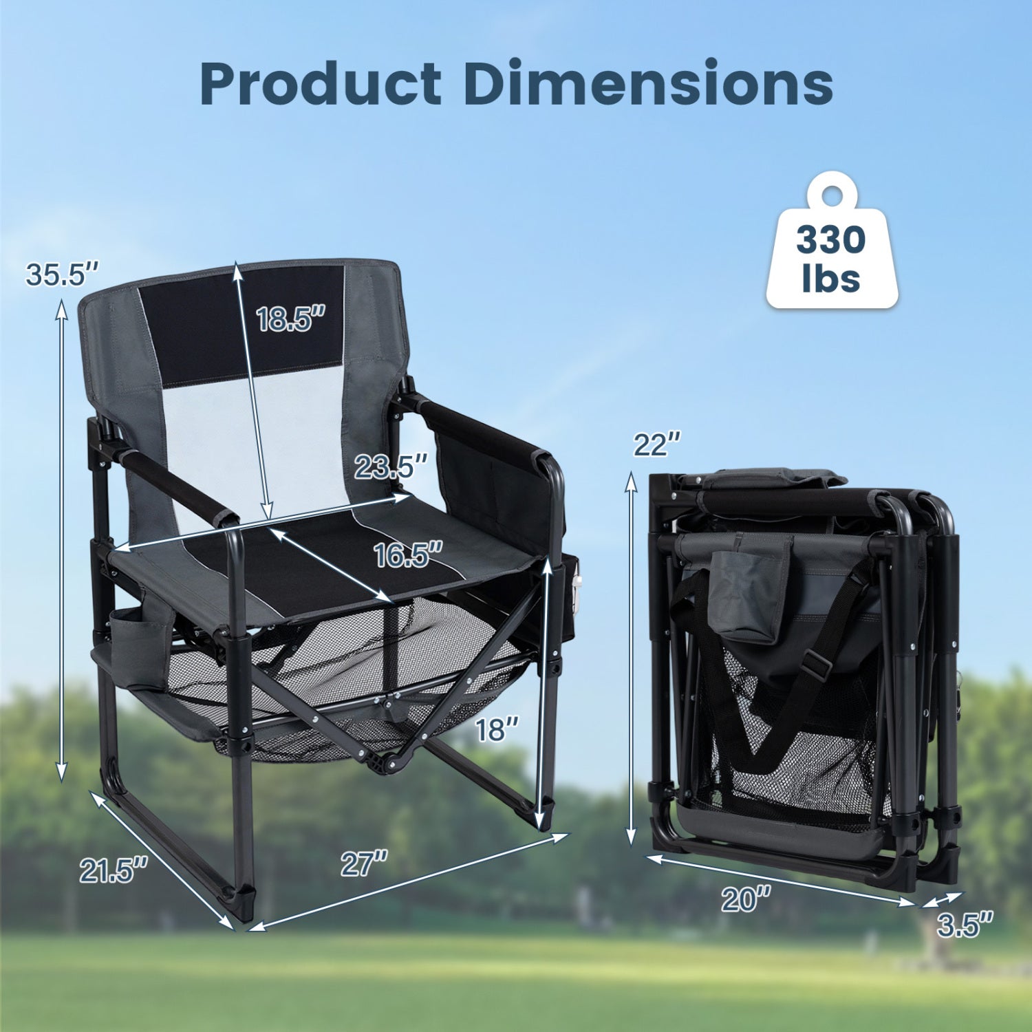 Heavy Duty Outdoor Camping Chair with Cup Holder and Bottle Opener-Black