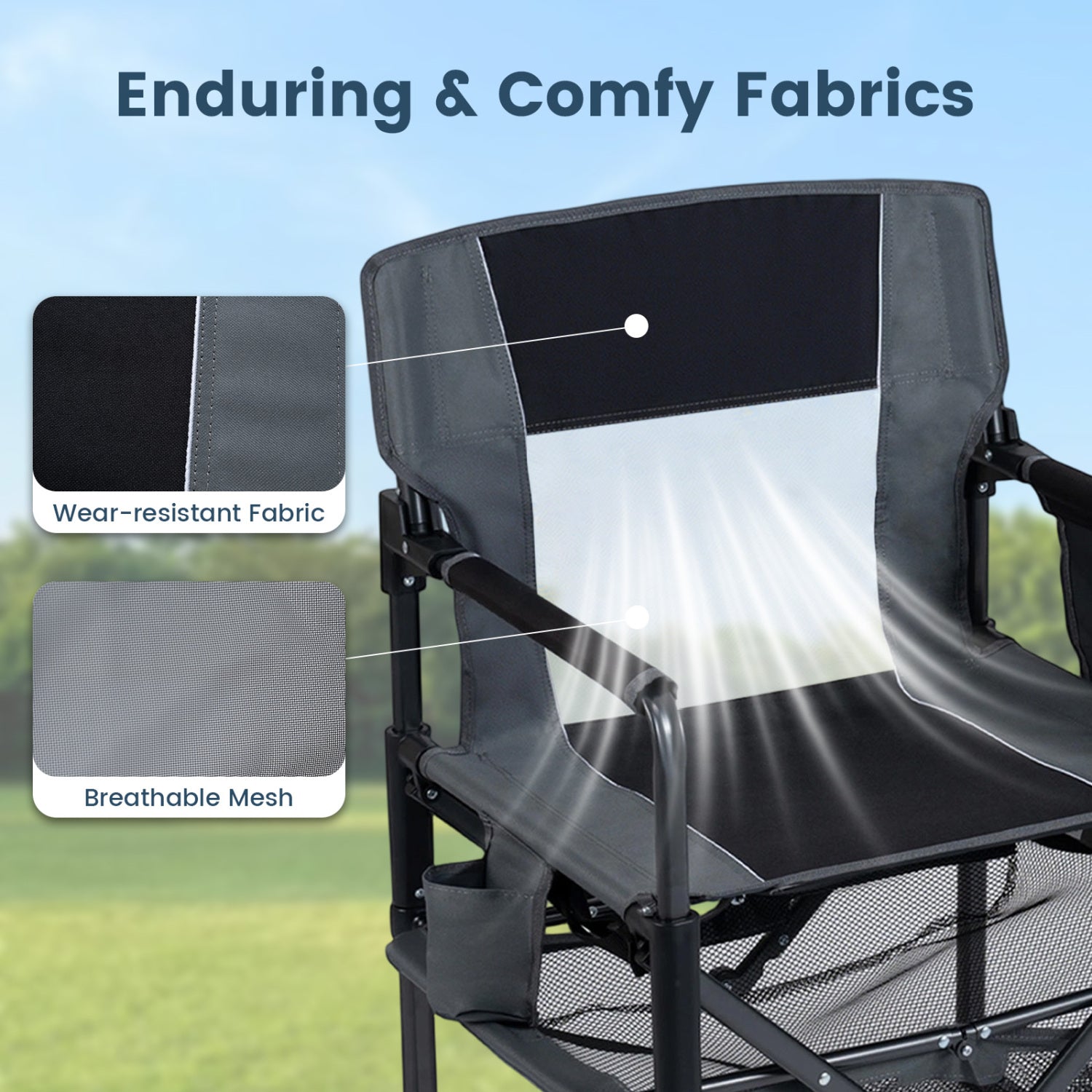 Heavy Duty Outdoor Camping Chair with Cup Holder and Bottle Opener-Black