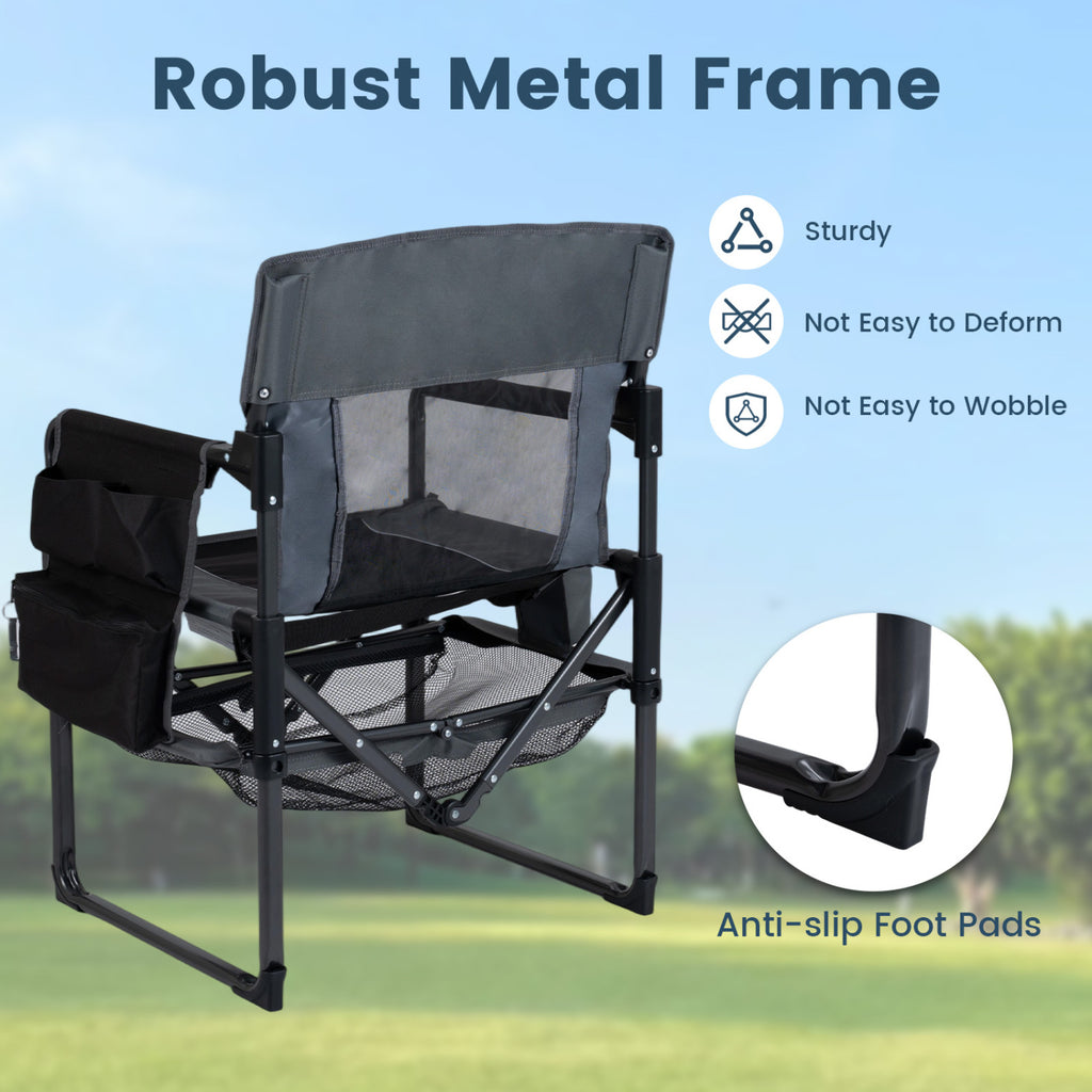 Heavy Duty Outdoor Camping Chair with Cup Holder and Bottle Opener-Black