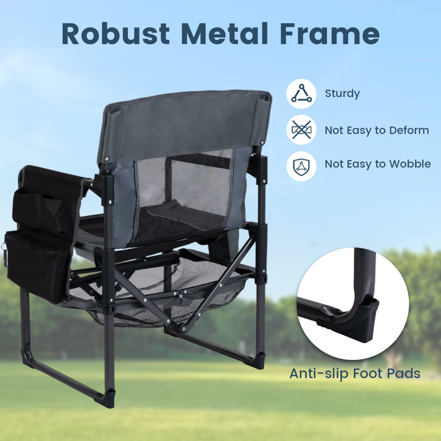 Heavy Duty Outdoor Camping Chair with Cup Holder and Bottle Opener-Black