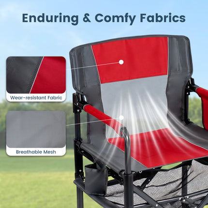 Heavy Duty Outdoor Camping Chair with Cup Holder and Side Pocket-Red