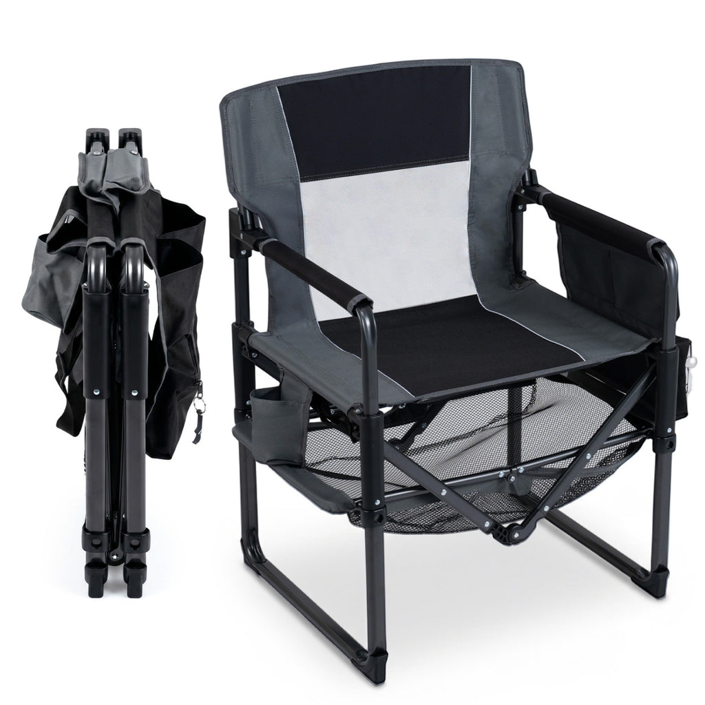 Heavy Duty Outdoor Camping Chair with Cup Holder and Side Pocket-Black
