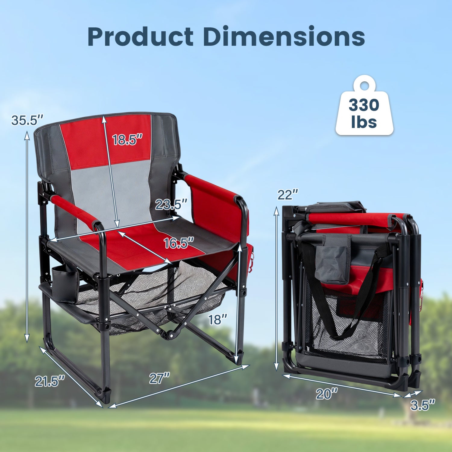 Heavy Duty Outdoor Camping Chair with Cup Holder and Bottle Opener-Red