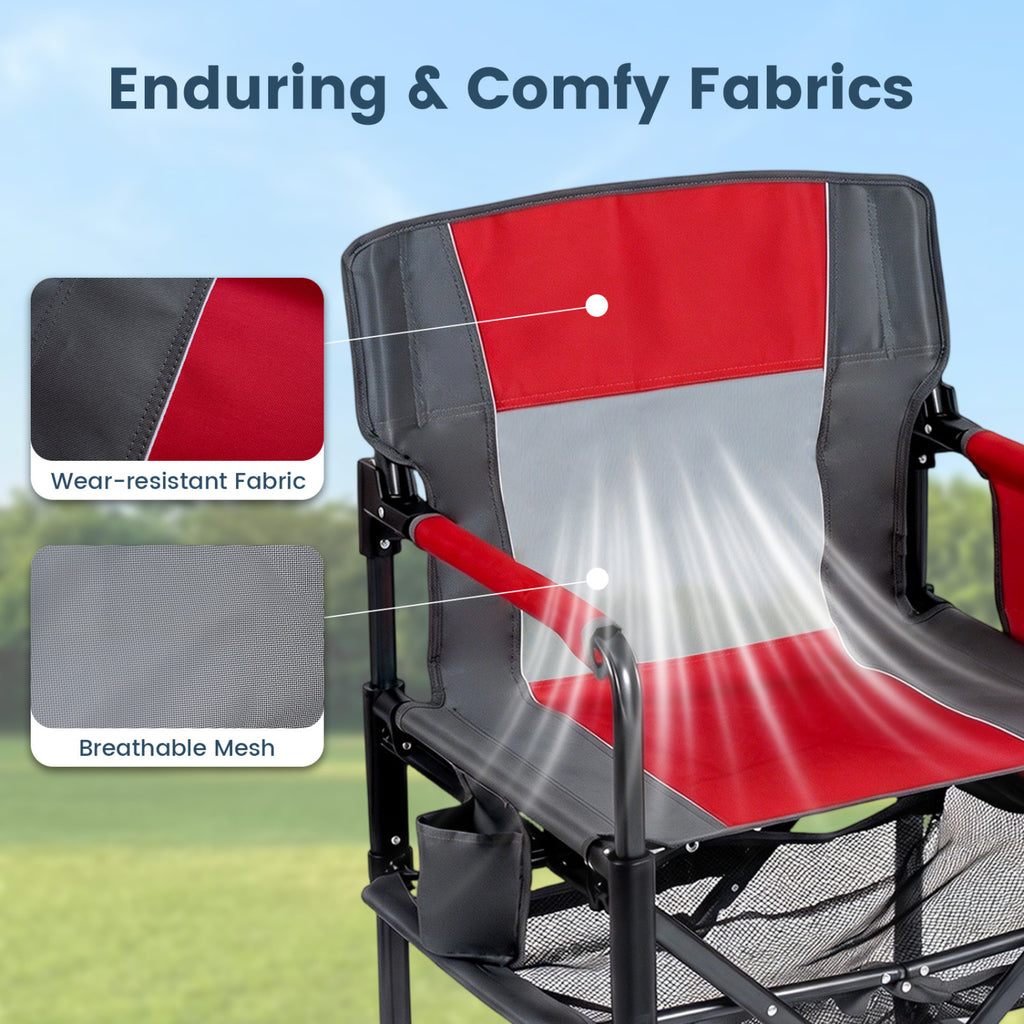 Heavy Duty Outdoor Camping Chair with Cup Holder and Bottle Opener-Red