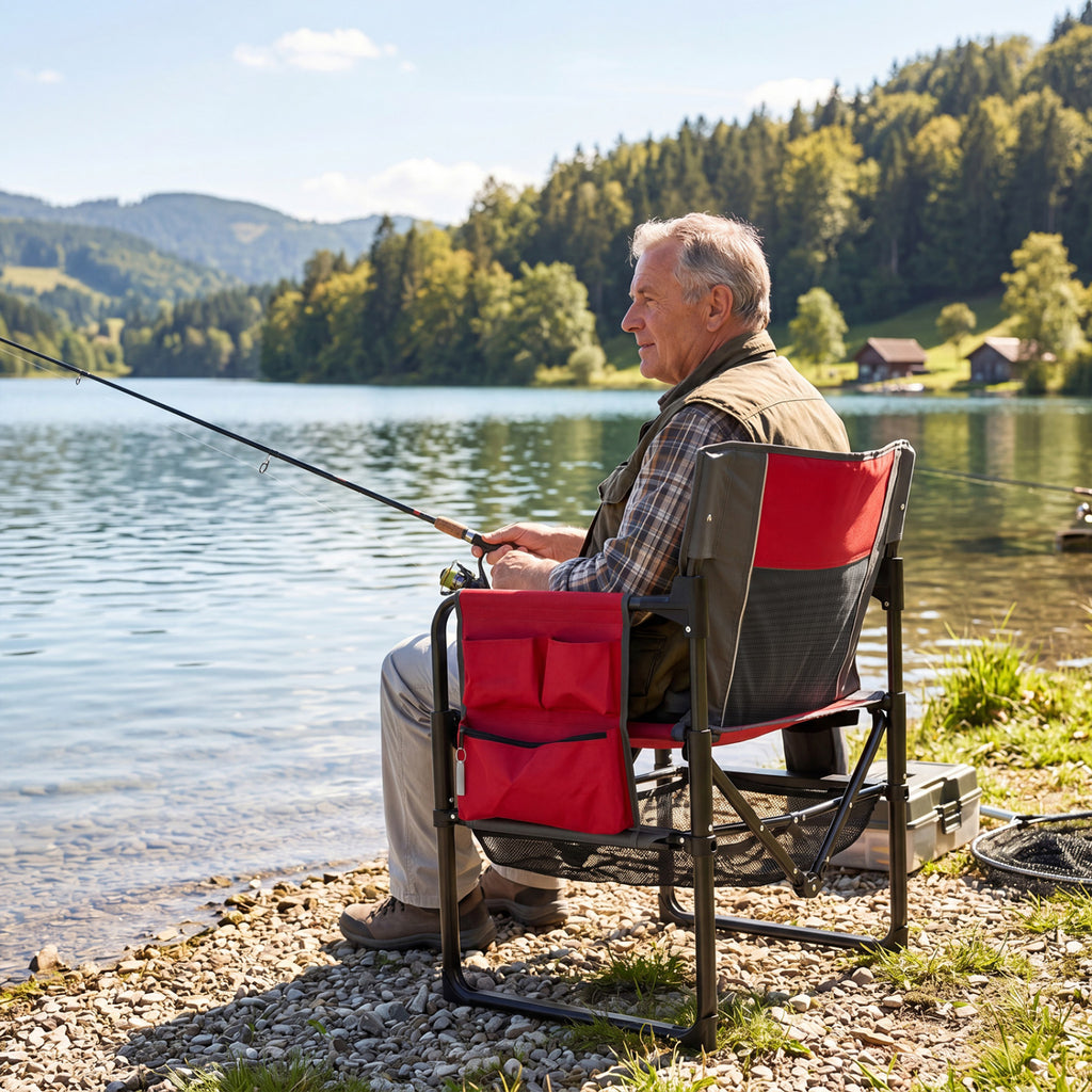 Heavy Duty Outdoor Camping Chair with Cup Holder and Bottle Opener-Red