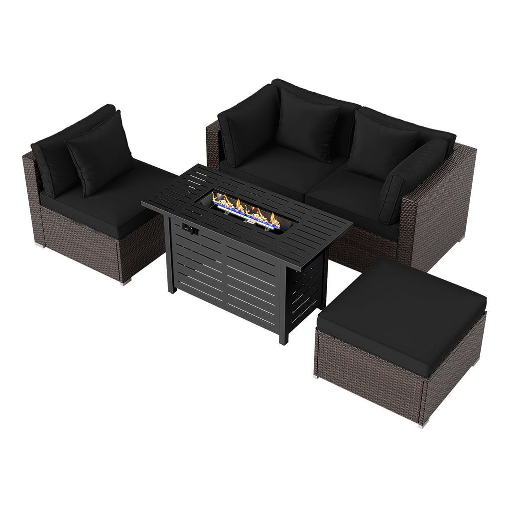 Ensemble de canapés en rotin à cadre robuste avec table de foyer de 60 000 BTU - Noir