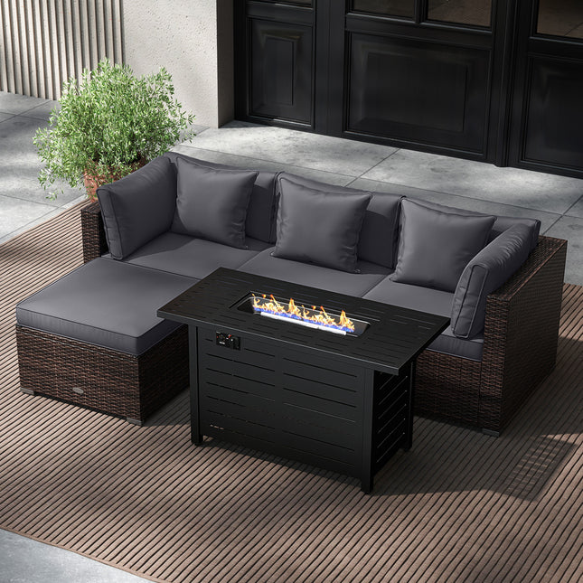Heavy-duty Frame Rattan Sofa Set with 60000 BTU Firepit Table-Gray