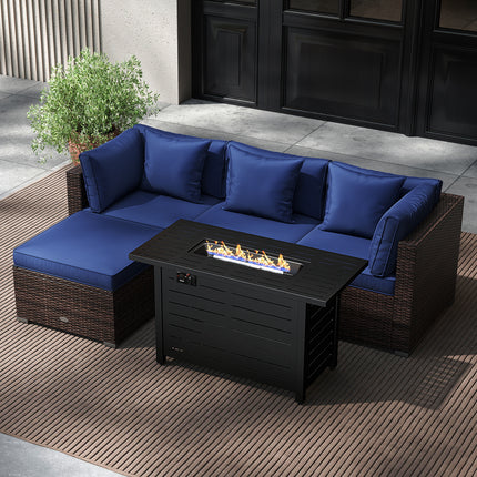 Heavy-duty Frame Rattan Sofa Set with 60000 BTU Firepit Table-Navy