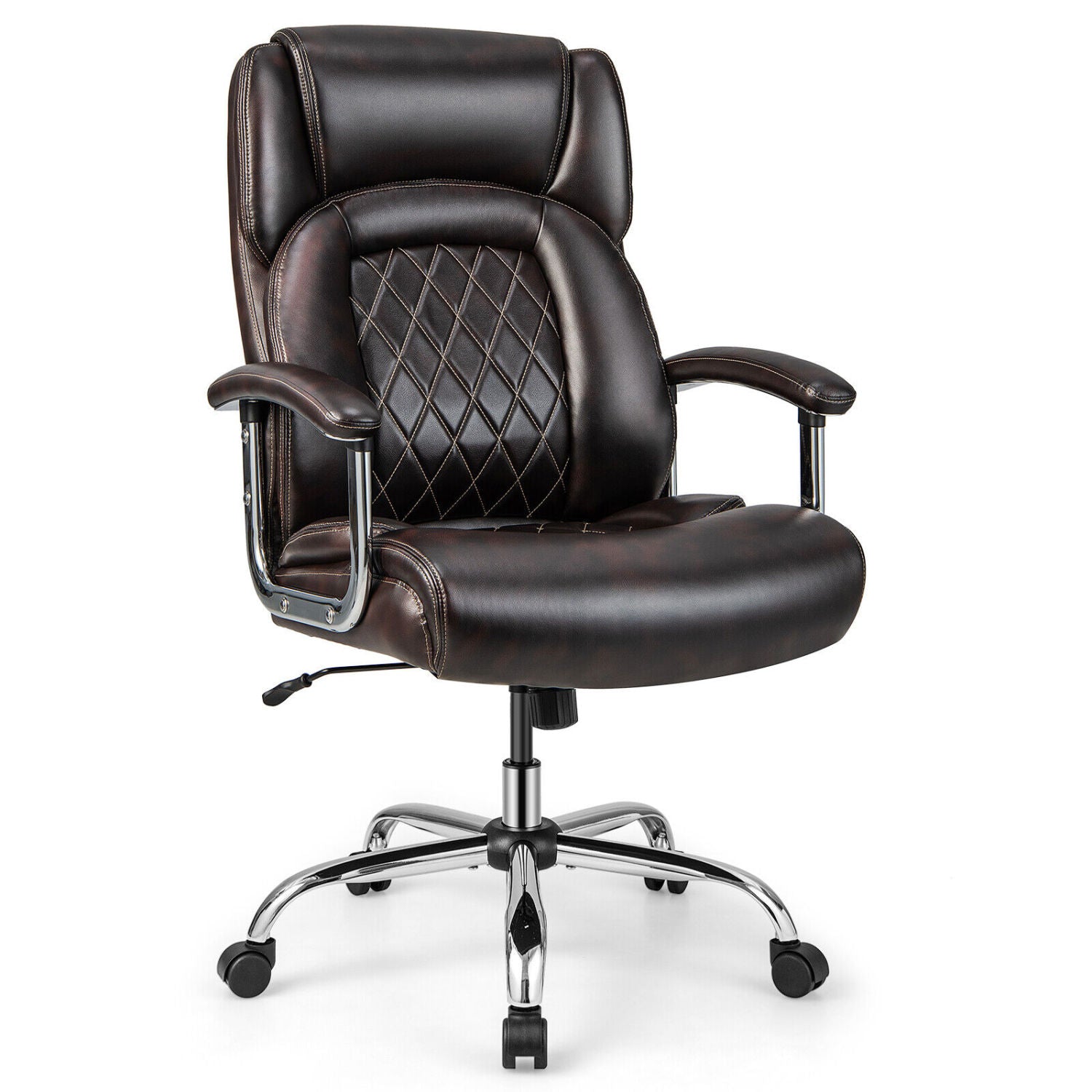 Height Adjustable Big and Tall Office Chair Computer Desk Chair with Metal Base-Brown