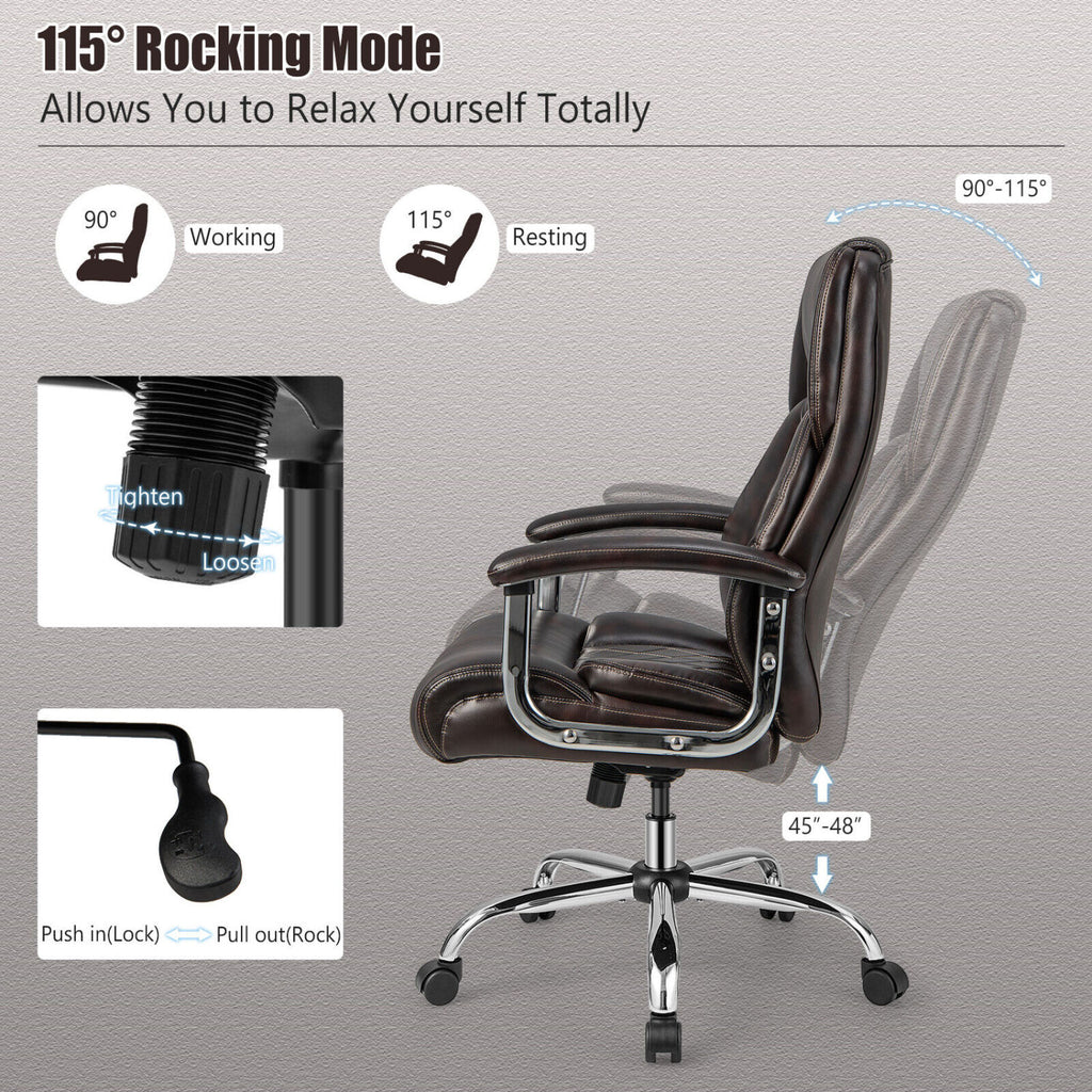 Height Adjustable Big and Tall Office Chair Computer Desk Chair with Metal Base-Brown