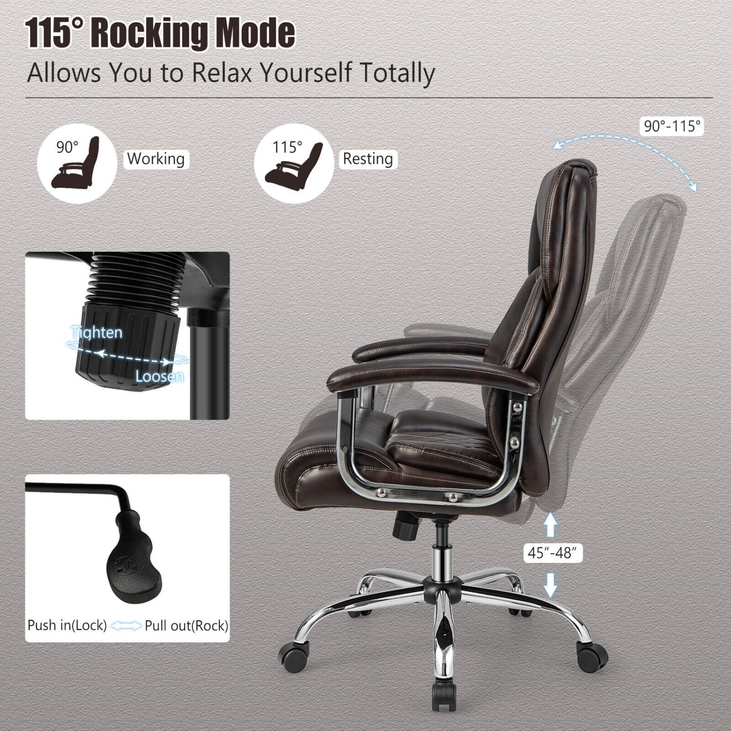 Height Adjustable Big and Tall Office Chair Computer Desk Chair with Metal Base-Brown