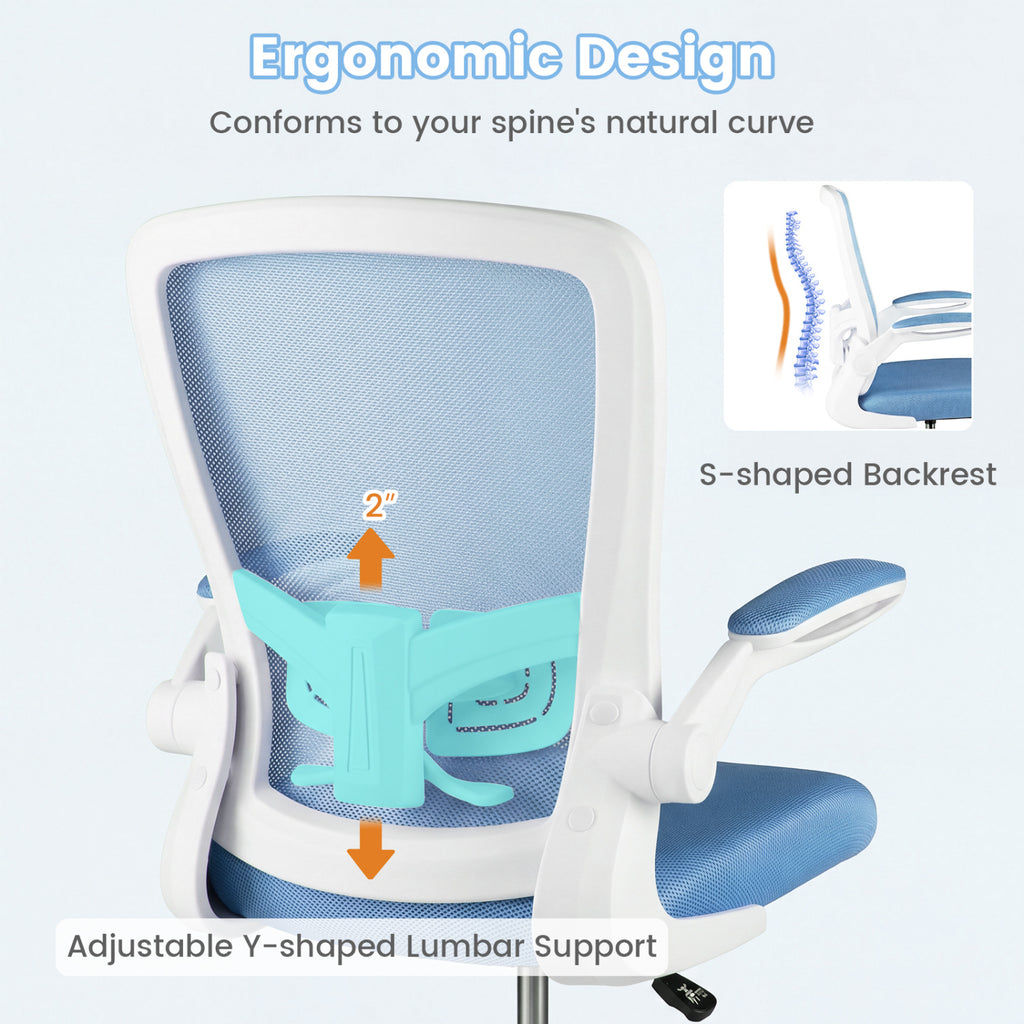 Height Adjustable Drafting Chair with Flip Up Arms for Home Office-Blue