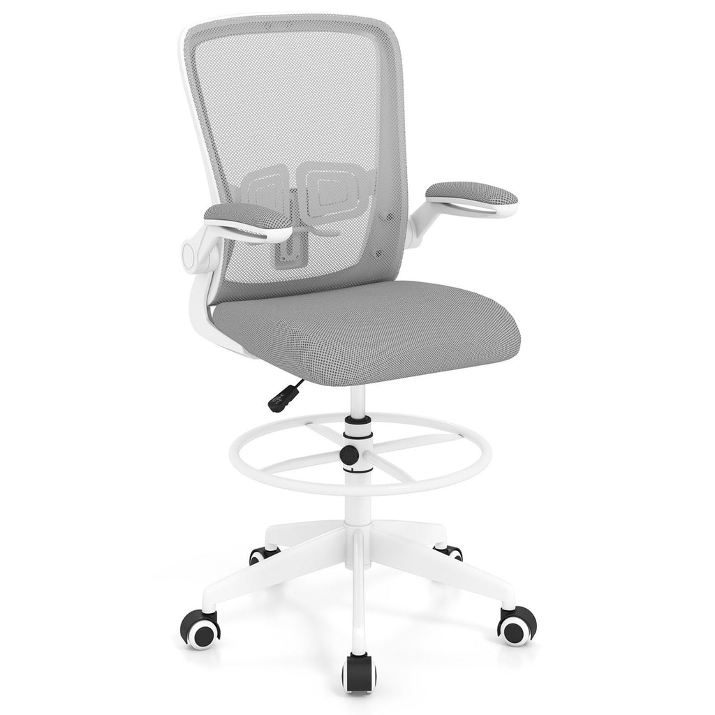 Height Adjustable Drafting Chair with Flip Up Arms for Home Office-Gray