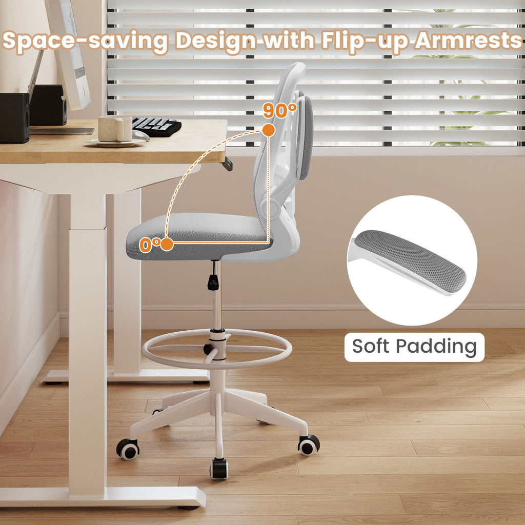 Height Adjustable Drafting Chair with Flip Up Arms for Home Office-Gray
