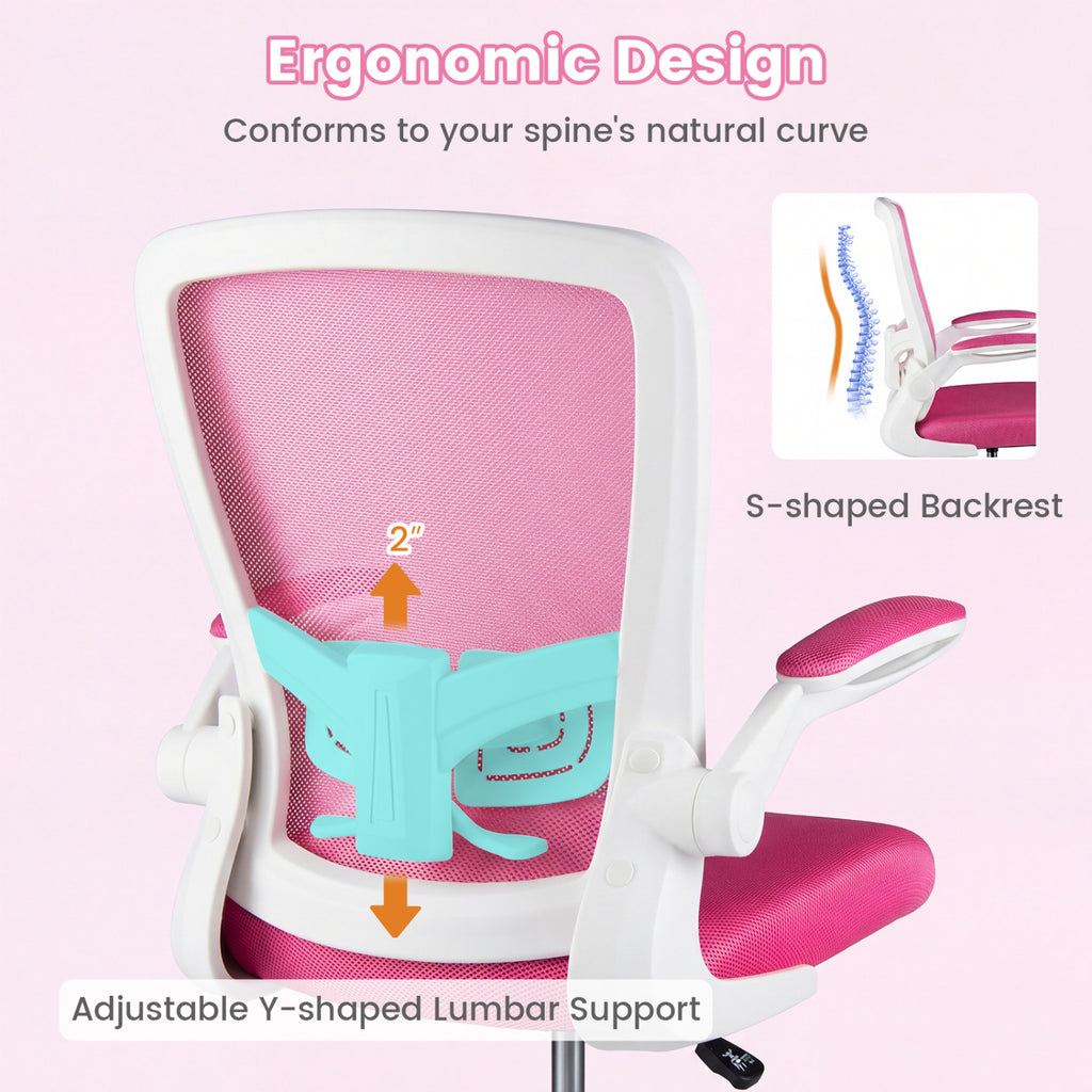 Height Adjustable Drafting Chair with Flip Up Arms for Home Office-Pink