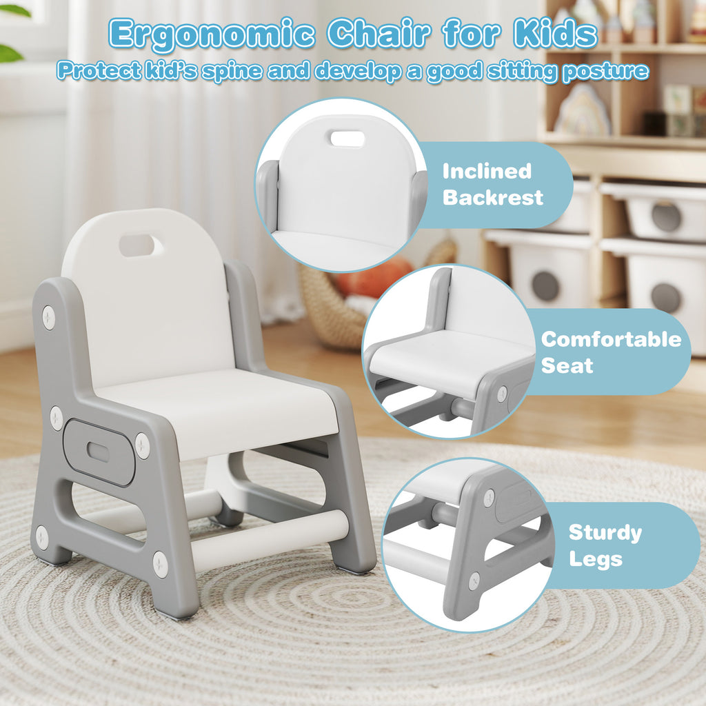 Height Adjustable Kids Table and Chair Set with Tiltable Whiteboard and Concave Shelf-Gray