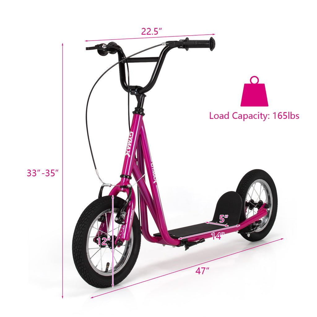 Height Adjustable Kid Kick Scooter with 12 Inch Air Filled Wheel-Pink