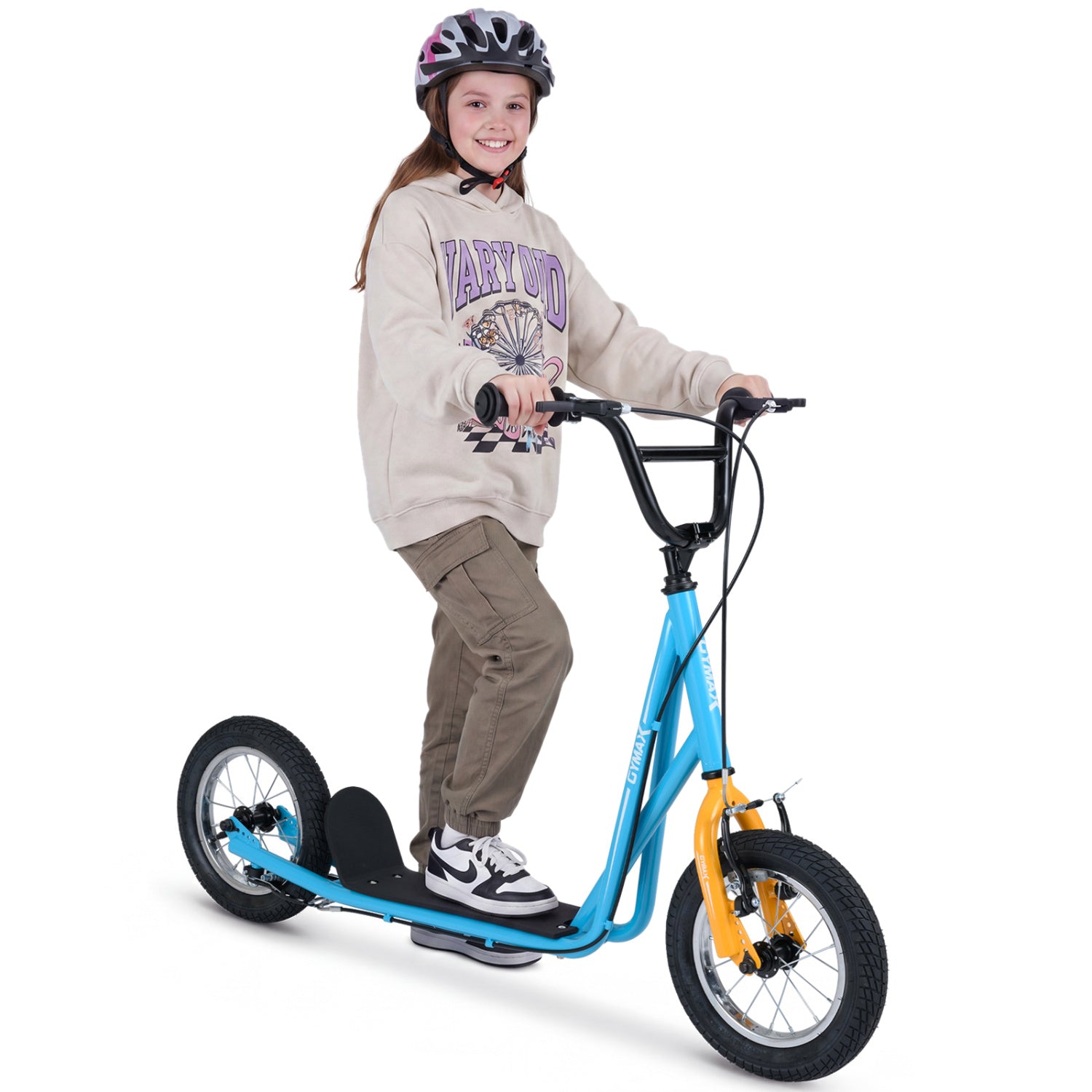 Height Adjustable Kid Kick Scooter with 12 Inch Air Filled Wheel-Blue