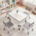 Height Adjustable  Kids Table and 4 Chairs Set with Graffiti Desktop and 2 Storage Baskets-Gray